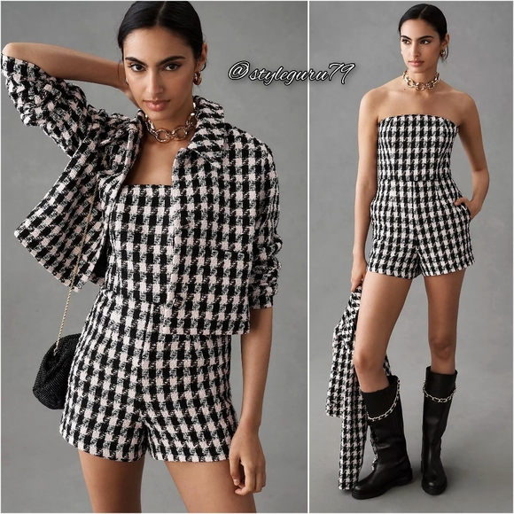 Anthropologie Pants - Anthropologie Black and White Houndstooth Romper Set